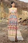 Buy_Bhanuni By Jyoti_Yellow Viscose Embroidered Sequin Work Halter Neck Abstract Print Maxi Dress _at_Aza_Fashions