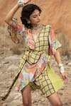 Buy_Bhanuni By Jyoti_Brown Viscose Printed Floral V Neck Tropical Bliss Wrap Dress _Online_at_Aza_Fashions