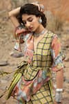 Shop_Bhanuni By Jyoti_Brown Viscose Printed Floral V Neck Tropical Bliss Wrap Dress _Online_at_Aza_Fashions