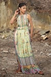 Bhanuni By Jyoti_Green Viscose Bloom Printed Maxi Dress_Online_at_Aza_Fashions