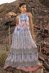 Buy_Bhanuni By Jyoti_Blue Viscose Floral Halter Neck Bloom Printed Maxi Dress _at_Aza_Fashions