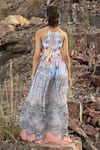 Shop_Bhanuni By Jyoti_Blue Viscose Floral Halter Neck Bloom Printed Maxi Dress _at_Aza_Fashions