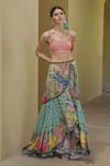 Buy_Bhanuni By Jyoti_Blue Viscose Embroidered Bead Work Oceania Printed Skirt _at_Aza_Fashions