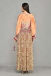 Shop_Bhanuni By Jyoti_Orange Viscose Bead , Floral Print, Thread Mural Cold Shoulder Dress _at_Aza_Fashions