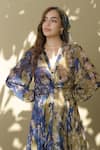 Bhanuni By Jyoti_Green Viscose Floral V Neck Paradise Forest Print Dress _Online_at_Aza_Fashions