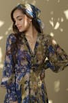 Buy_Bhanuni By Jyoti_Green Viscose Floral V Neck Paradise Forest Print Dress _Online_at_Aza_Fashions