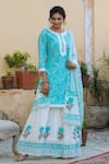 Buy_Bairaas_Blue Mulmul And Embroidery Hand Block & Gota Patti Kurta Sharara Set_at_Aza_Fashions