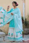 Bairaas_Blue Mulmul And Embroidery Hand Block & Gota Patti Kurta Sharara Set_Online_at_Aza_Fashions