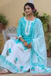 Buy_Bairaas_Blue Mulmul And Embroidery Hand Block & Gota Patti Kurta Sharara Set_Online_at_Aza_Fashions