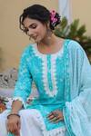 Bairaas_Blue Mulmul And Embroidery Hand Block & Gota Patti Kurta Sharara Set_at_Aza_Fashions