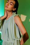 Buy_Sakshi Khetterpal_Blue Italian Georgette One Shoulder Dress_Online_at_Aza_Fashions