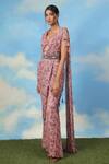 Buy_Adi By Aditya Khandelwl_Pink Satin Chanderi Floral Print Palazzo Saree With Blouse_Online_at_Aza_Fashions