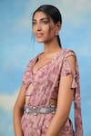 Shop_Adi By Aditya Khandelwl_Pink Satin Chanderi And Georgette Digital Print, Floral Palazzo Saree With Blouse _Online_at_Aza_Fashions