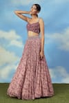 Adi By Aditya Khandelwl_Pink Georgette And Crepe Digital Print, Pearl & Embroidered Crop Top & Skirt Set _Online_at_Aza_Fashions