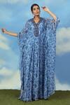 Buy Adi By Aditya Khandelwl Blue Georgette Digital Print, Pearl And Thread V Neck Floral Kaftan at Aza Fashions Buy_Adi By Aditya Khandelwl_Blue Georgette Digital Print, Pearl And Thread V Neck Floral Kaftan _at_Aza_Fashions