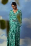 Shop_Adi By Aditya Khandelwl_Green Georgette And Embroidery Digital V Neck Floral Kaftan _Online_at_Aza_Fashions