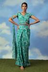 Buy_Adi By Aditya Khandelwl_Green Georgette Print And Embroidery Floral Palazzo Saree With Blouse _at_Aza_Fashions