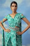 Adi By Aditya Khandelwl_Green Georgette Print And Embroidery Floral Palazzo Saree With Blouse _at_Aza_Fashions