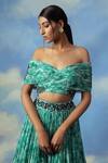 Adi By Aditya Khandelwl_Green Georgette Digital Print, Pearl And Thread One Off Crop Top & Skirt Set_at_Aza_Fashions