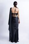 Shop_Sonaakshi Raaj_Black Velvet Embroidery Crystal Sweetheart Neck Pleated Saree Gown  _at_Aza_Fashions