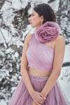 Shop_Sonaakshi Raaj_Pink Swiss Net Embroidery Crystal Asymmetric Lehenga With Blouse For Women_at_Aza_Fashions