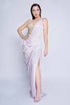 Shop_Sonaakshi Raaj_Purple One Sleeve Shimmer Saree Gown_Online_at_Aza_Fashions