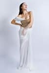 Sonaakshi Raaj_White Lycra Embellished Draped Gown_Online_at_Aza_Fashions