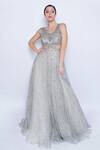 Sonaakshi Raaj_Grey Swiss Net Floral Embroidered Gown_Online_at_Aza_Fashions