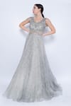 Shop_Sonaakshi Raaj_Grey Swiss Net Floral Embroidered Gown_Online_at_Aza_Fashions