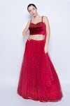 Sonaakshi Raaj_Red Swiss Net Embellished Lehenga With Draped Blouse_Online_at_Aza_Fashions