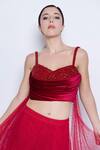 Shop_Sonaakshi Raaj_Red Swiss Net Embellished Lehenga With Draped Blouse_Online_at_Aza_Fashions