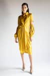 Buy_APZ_Yellow Pure Silk Lining Silk-satin Spread Collar De Fete Midi Dress  _at_Aza_Fashions