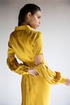 Shop_APZ_Yellow Pure Silk Lining Silk-satin Spread Collar De Fete Midi Dress  _at_Aza_Fashions