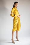 APZ_Yellow Pure Silk Lining Silk-satin Spread Collar De Fete Midi Dress  _Online_at_Aza_Fashions