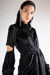 APZ_Black Pure Silk Lining Silk-satin Spread Collar De Fete Midi Dress  _Online_at_Aza_Fashions