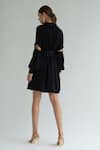 Shop_APZ_Black Silk Plain Straight Collar Cutout Sleeve Dress  _at_Aza_Fashions