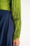 Shop_APZ_Green Pure Silk Lining Silk-satin V Neck Soie Pleated Blouse  _Online_at_Aza_Fashions