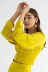 APZ_Yellow Pure Silk Lining Silk-satin V Neck Rosa Blouse _Online_at_Aza_Fashions