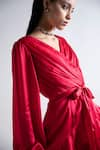 Buy_APZ_Red Silk Plain V Neck Volant Layered Dress  _Online_at_Aza_Fashions