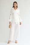 Shop_APZ_White Silk Plain Straight Collar Cutout Sleeve Shirt Pant Set _at_Aza_Fashions