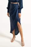 Buy_APZ_Blue Pure Silk Draped Skirt  _Online_at_Aza_Fashions