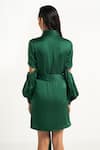 Shop_APZ_Green Silk Plain Straight Collar Serpentine Shirt Dress  _at_Aza_Fashions