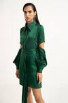 APZ_Green Silk Plain Straight Collar Serpentine Shirt Dress  _Online_at_Aza_Fashions