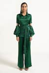 APZ_Green Pure Silk Lining Serpentine Crystal Shirt And Flared Pant Set  _Online_at_Aza_Fashions