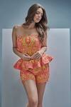 Buy_Cherie D_Yellow Scuba Embroidery Pearl Straight Chica Peplum Top And Shorts Set _at_Aza_Fashions