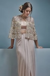 Buy_Cherie D_Gold Tulle Embroidery Sequin Open Gala Cape _at_Aza_Fashions