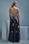 Shop_Cherie D_Blue Tulle Embroidery Bead V Neck Birdcage Floral Gown _at_Aza_Fashions