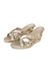 Buy_Fuchsia by aashaka mehta_Gold Sequins Satin Wedges _at_Aza_Fashions
