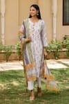 Shop_Inara Jaipur_White Cotton Printed Floral Notched Kurta Set_Online_at_Aza_Fashions