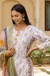 Inara Jaipur_White Cotton Printed Floral Notched Kurta Set_at_Aza_Fashions